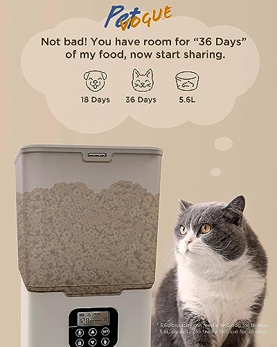 Image of PetVogue Plastic Automatic Cat & Dog Feeder, 6L Pet Food Dispenser For Cats & Dogs, Programmable Portion Control 1-4 Meals Per Day & 10S Voice Recorder For Small Medium & Large Pets (5.6L)