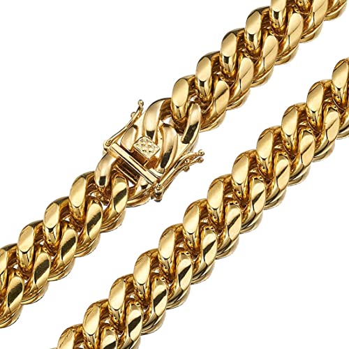 WXP 18K Gold Plated Curb Cuban Link Chain Necklace or Bracelet for Men Women 6/8/10/12/14/18mm Heavy Duty Stainless Steel Gold Chain Jewelry4