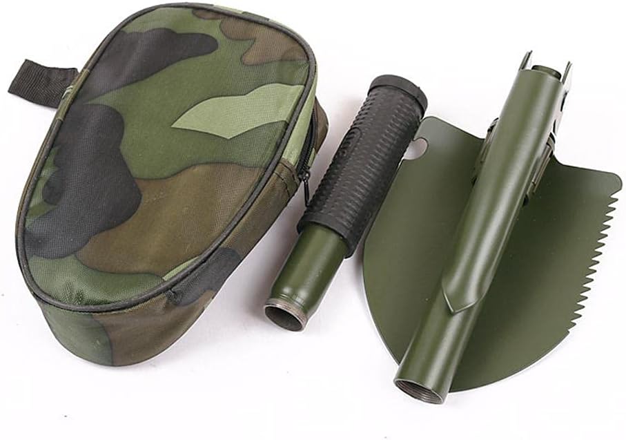Outdoor Foldable Shovel Multifunctional Carbon Steel Camping Spade Folding Shovel Camping with Storage Bag Children s Spade for Survival Activities (ArmyGreen)
