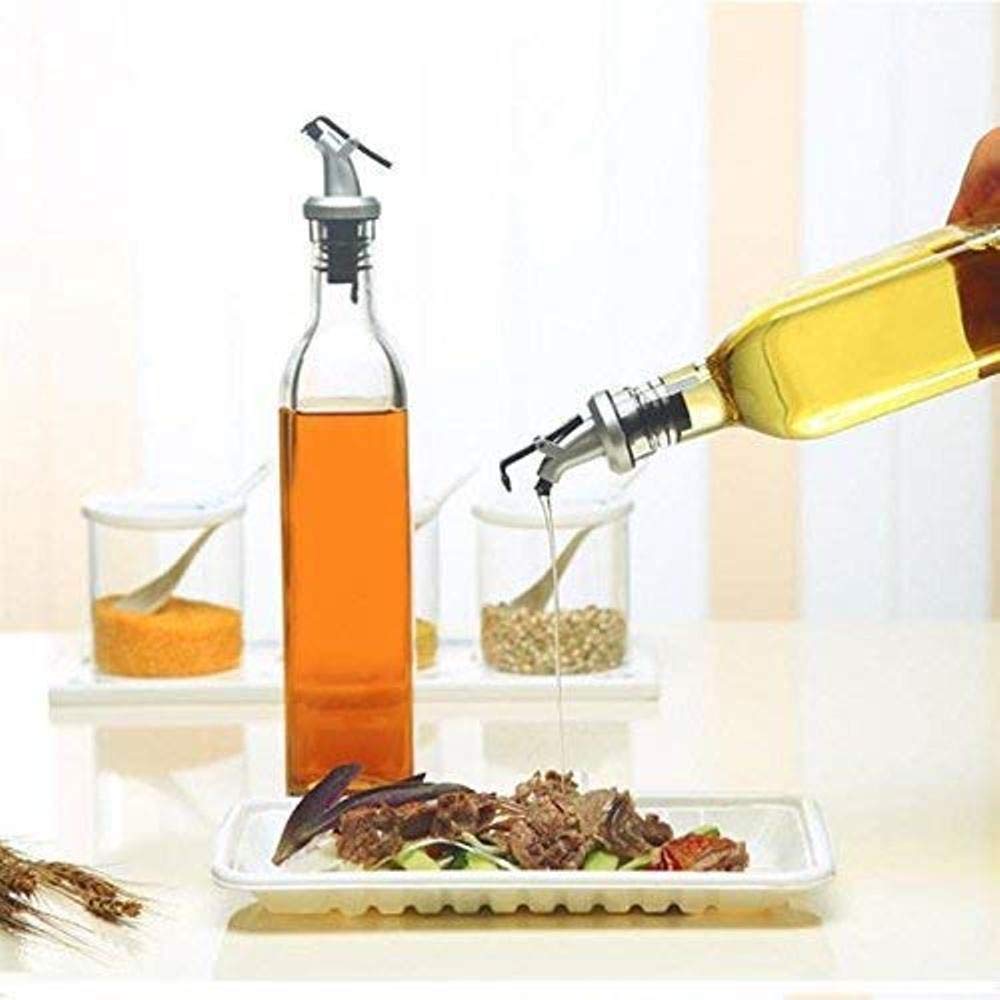 Xariya Oil and Vinegar Dispenser Bottle for Kitchen, Glass Oil Bottle, Kitchen Oil Container, Oil Pourer with Funnel (Pack of 2pc Oil Bottle + 1 Pc Funnel) Transparent | Glass, 500 Milliliter 1