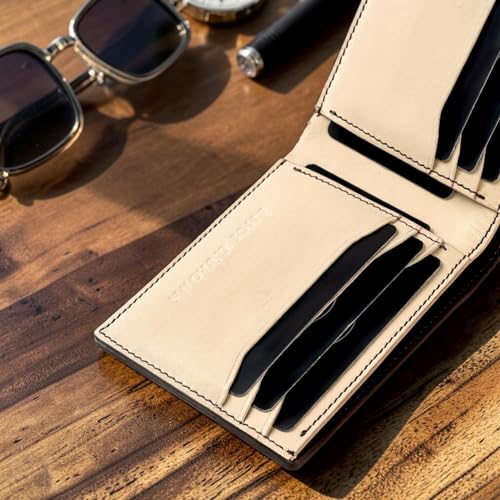 Image of BEIGE & BROWN Full Grain Leather Wallet for Men - Premium Dual Tone Slim Bifold with RFID Blocking, 6-8 Card Slots, Luxury Gift for Men (Umber Brown)