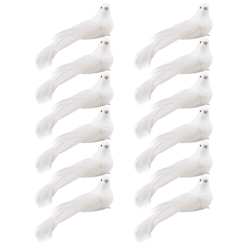 VALICLUD Artificial Birds with Clip Foam Christmas Tree Birds White Artificial Feather Doves 12 Pieces Birds Wedding Festival Party Garden Christmas Decoration Christmas Tree Decoration