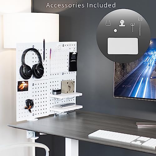 Image of VIVO White Clamp-on 20 x 24 inch Desk Pegboard, PP-DK24W | Steel Privacy Panel, Magnetic Peg Board, Office Accessory Organizer, Above or Under Desk Placement