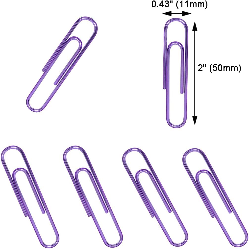 Vinaco Lot de 100 trombones lisses violets de 50 mm, revêtement durable et résistant à la rouille, pour le bureau, l'organisation de documents scolaires