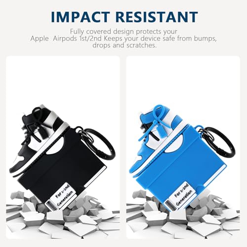 Image of [2Pack] Gedicht for Apple Airpods 2nd Generation Case Cover, Cute Cartoon Shoe Box Soft Silicone Protective Cases for AirPods 1&2 Case with Keychain for Women Men, Blue+Black