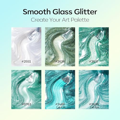 Image of modelones Glitter Gel Nail Polish Set, 6 Colors White Green Lake Blue Pearl Shimmer 9D Cat Eye Gel Polish with Magnet Soak Off LED Nail Art Kit Salon DIY Home Gift