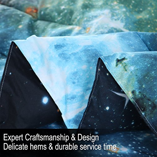 Uxcell Twin Comforter Sets 2-Piece Galaxies Blue - 3D Space Themed - All-Season Down Alternative Quilted Duvet - Reversible Design - Includes 1 Comforter, 1 Pillow Case #TOP7