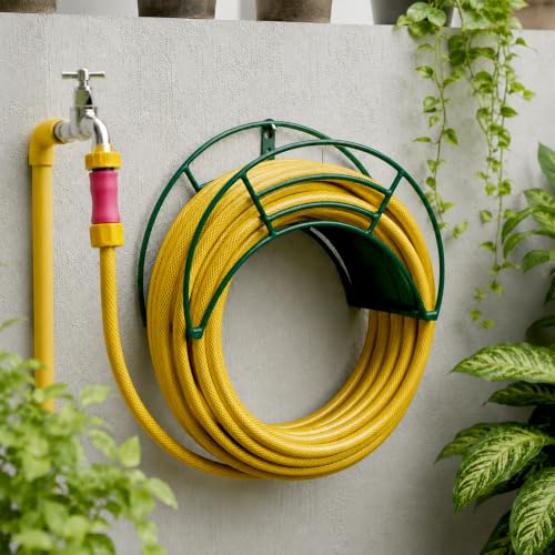 Image of Urban Plant Wall Mount Hose Hanger | Heavy-Duty Watering Hose Reel Holder for Garden, Outdoor, and Garage | Durable Metal Storage Hook for Hose Organization (Green)