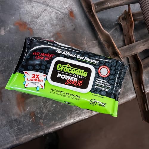 Image of Crocodile Cloth PowerSCRUB - 40 (15 inch x 10 inch) Heavy Duty Cleaning Wipes - Dual-Surface Cloths, Moist, Absorbent, & Disposable - Safe on Skin & Multiple Surfaces