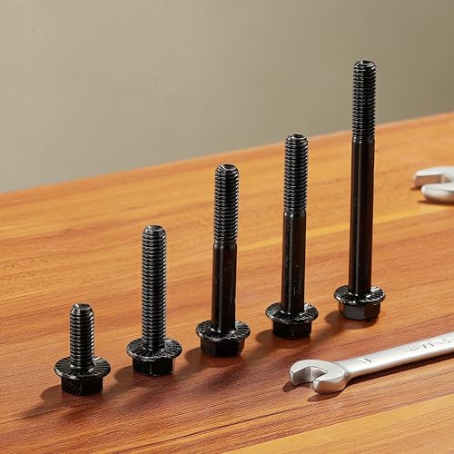 Image of M8 x 16mm Flanged Hex Head Bolts Flange Hexagon Screws, M8x1.25 Bolt,10.9 Grade Alloy Steel, Hexagon Head Bolts, Black Zinc Finish, Full Thread,Quantity 15