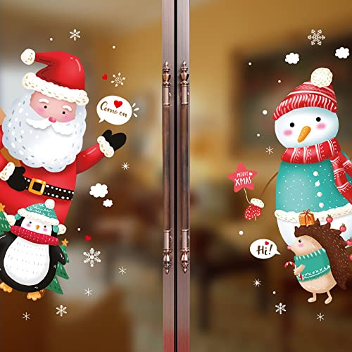 Christmas Window Clings - 2Pack Christmas Window Decals Stickers Cute Christmas Window Decorations Xmas Santa Snowflake Window Decor