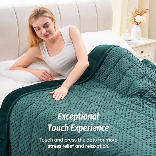 Image of Wemore Minky Dot Weighted Blanket for Adults Queen Size 15 lb, Soft Heavy Blanket for Stress Relief and Sleep Promotion, Breathable Blanket for All-Season with Glass Beads, Dark Green 60 x 80 inches