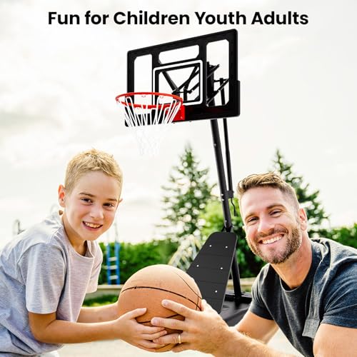 Image of BACKYARD BLITZ Basketball Hoop, 40&44&48IN Backboard with Portable Wheels | 10FT Hand-Crank Adjustable Basketball Goal System Outdoor with Shatterproof Backboard for Adults,Backyard Driveway