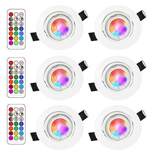 6 Pack Faretto a soffitto GU10 RGB Lengjoy Lampade dimmerabili colorate da 3W Faretto Illuminazione atmosfera Mood Illuminazione decorativa con telecomando (6Pack RGB+2700K)