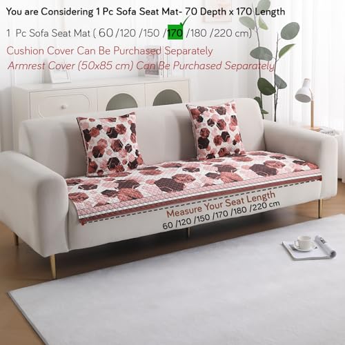 Image of HOKIPO 'LiefNest' Holland Velvet Sofa Cover Mat with Foam Filling for 1 /2 /3 Seater & L-Shape Sofa. Make Your Own Sofa Cover Set, Mat Size: 170(L) cm, Geometric Hexagon Cider Red (IN-824-D1)
