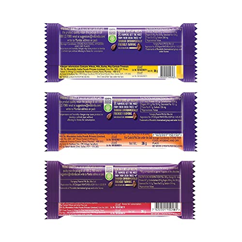 Image of Cadbury Dairy Milk Chocolate Bar, Pack of 12 (Fruit and Nut, 4x36g, Roast Almond, 4x36g, Crackle, 4x36gm) 432 gm