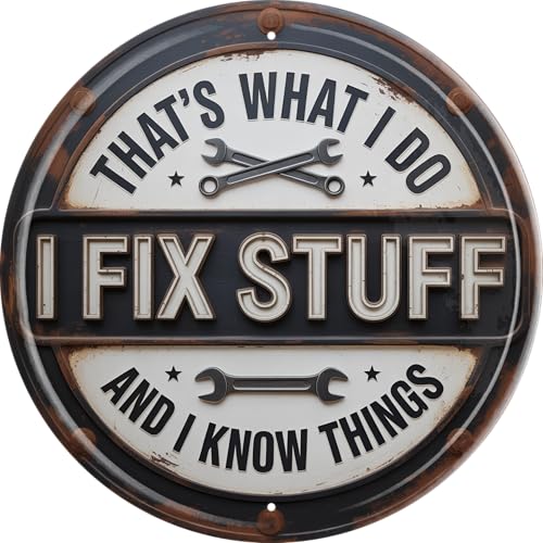 AWISZZZ Fix Stuff Know Things Metal Sign 8x8in Round Handyman
