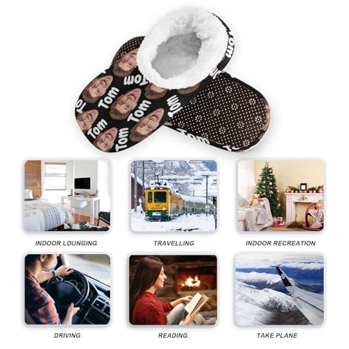 Custom Fuzzy Memory Foam Closed Back Slippers for Women Men Personalized Knit Fleece Lined House Shoes with Face Photos and Text Warm Socks for Hotel Indoor Outdoor Bedroom4