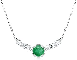 Angara Natural Vintage Inspired Emerald and Diamond Curved Bar Pendant/Necklace in Sterling Silver/14K Solid Gold/Platinum...