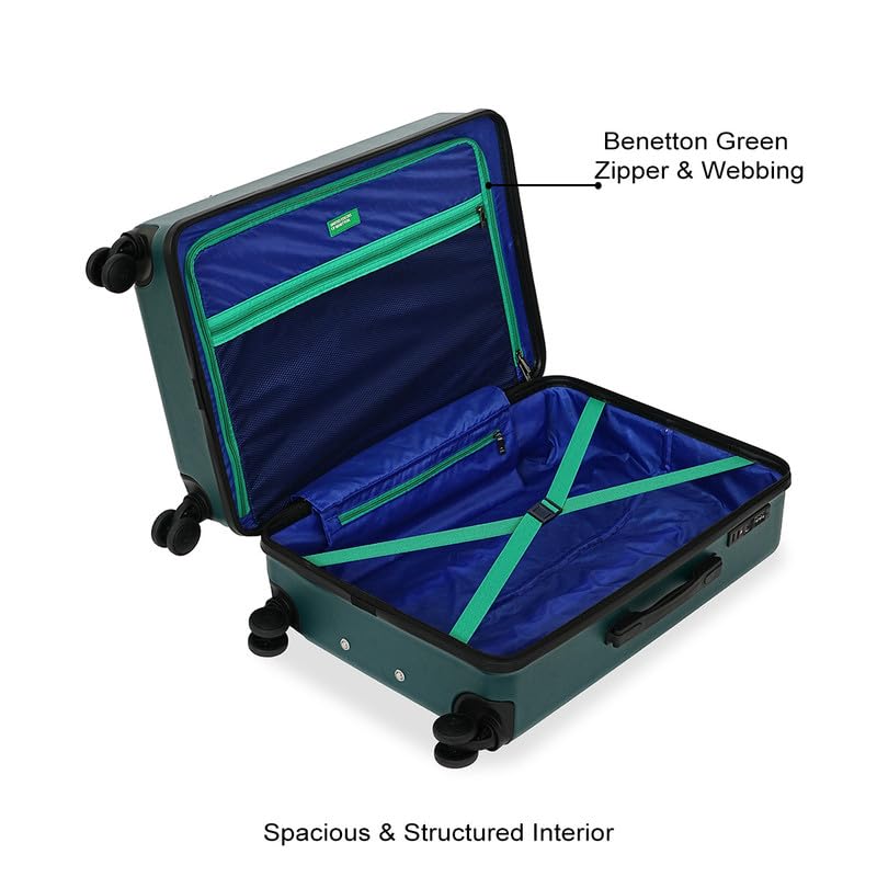 Image of United Colors of Benetton Hard Luggage Glide Set of 3 (Cabin, Mid & Cargo) - Dark Green | PC Carry-On Trolley Bag | TSA Lock & 360 Spinner Wheels Suitcase | Telescopic Handle | Water Resistance