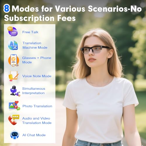 Image of AI Smart Glasses for Women Men, Anti-blue Light & Photochromic Lenses, Open-ear Half-frame Design, 26.1g Lightweight Music Eyeglasses, Bluetooth Glasses with Speakers for Travel Sports Business（YX01-A