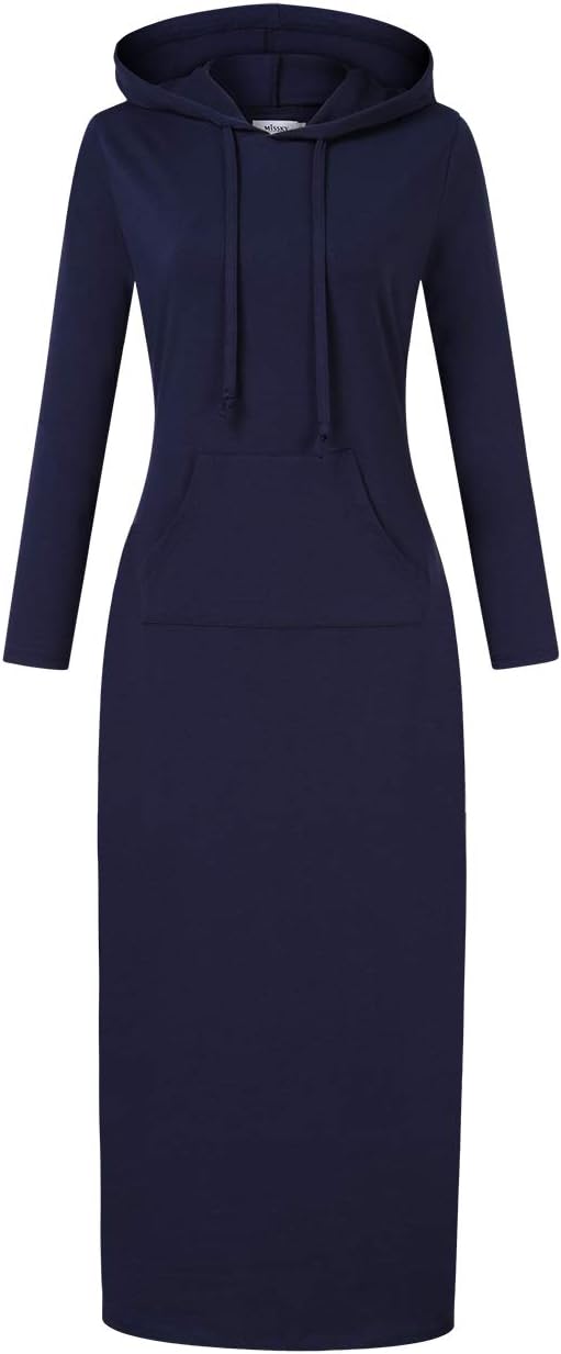 MISSKY Women's Casual Pocket Slim Pullover Maxi Hoodie Dress