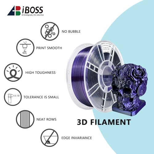 Image of iBOSS Silk Dual Color Purple Black PLA Plus Filament,1kg 3D Printer High-Speed Filament 1.75mm + / -0.02mm, Suitable for Most FDM Printers, PLA+ 3D Filament(Silk Purple Black)