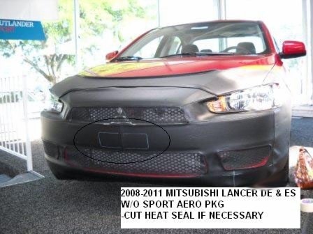 Lebra 2 piece Front End Cover Black - Car Mask Bra - Fits - MITSUBISHI Lancer DE, ES, SE- all without Air Dam 2012-2014 12 13 14