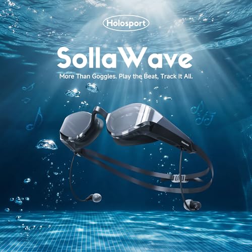 Image of SollaWave AI Music Smart Goggles Swimming Headphones, Real-Time Voice Feedback + 4GB MP3 Player, 9-Axis Motion Tracking Swimming Earbuds, IP68 Waterproof Headphones for Swimming with App & AI Analysis