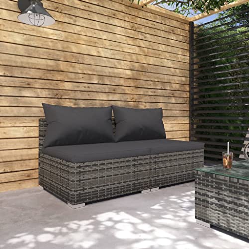 Teenpull Salon de Jardin 2 pcs en résine tressée Grise avec Coussins Anthracite, Ensemble modulable de mobilier d'extérieur Confortable pour Patio et Jardin