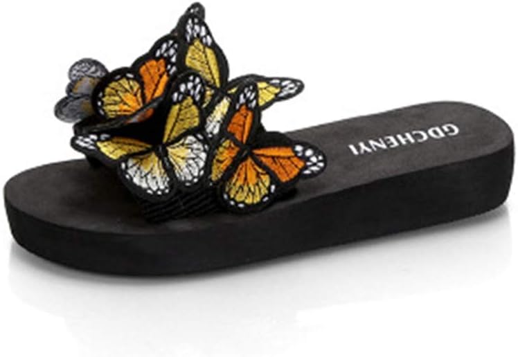 MIOKE Summer Flat Slide Sandals For Womens Butterfly Platform Low Heel Comfy Nonslip Casual Beach Sandals