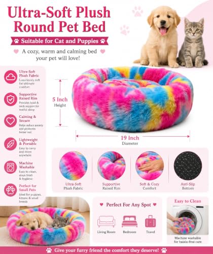 Image of RvPaws Faux Fur Pet Beds for Indoor, Dog Bed for Small & Puppy, Soft Fluffy Donut Cuddler Washable Round Pet Bed for Puppy and Kitten (Length 19 Inch - Small)