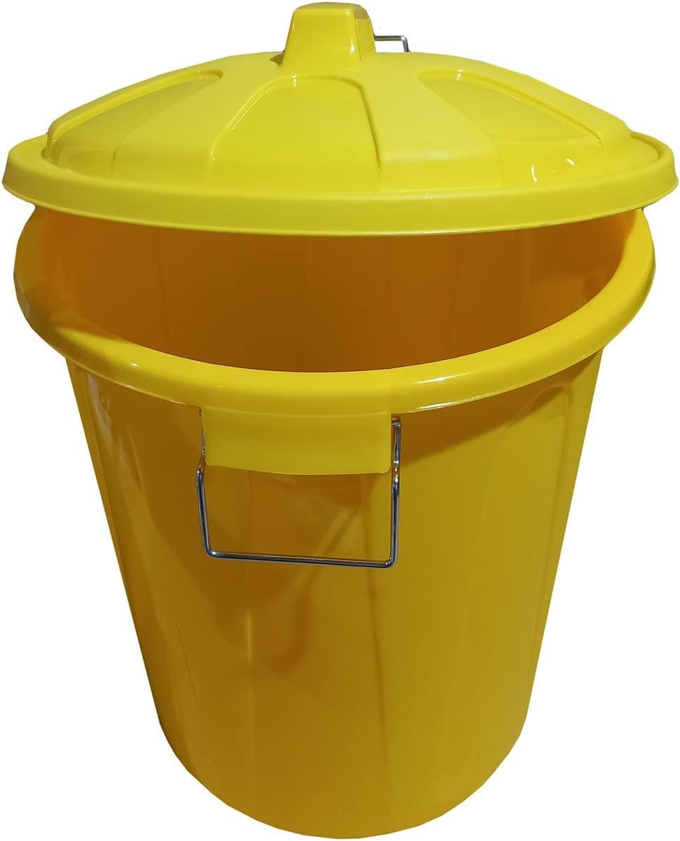 Poubelle 100 l de capacité avec couvercle. Fabriquée en plastique résistant, idéale pour le stockage des ordures pour la maison, le bureau ou l'industrie - Jaune