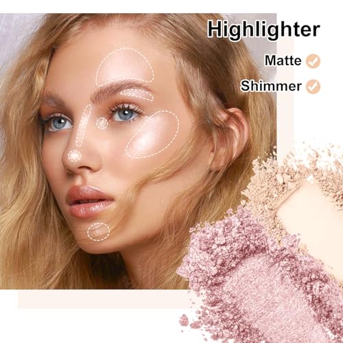 Boobeen Highlighter Contour Makeup Palette Bronzer Blush Highlight Contour Powder Set, Matte and Glow Face Illuminator Highlighter Contouring Palette with Brush - Image 6