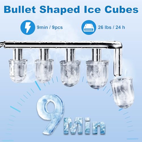 Ice Maker, iceBlue 5 Levels of Bullet Ice Sizes Countertop Ice Maker, 9 Ice Cubes Ready in 9 Mins Ice Machine, 26.5lbs Per Day Stainless Ice Makers Countertop for Home, Kitchen, Gift - Green