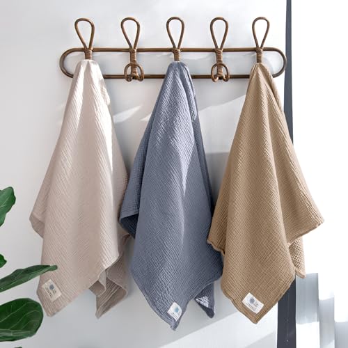 Image of lulumoon Muslin Swaddle Blankets for Baby: Lightweight & Breathable Receiving Blankets for Hospital - Neutral Registry Gift for Newborn 3pack (Grey)