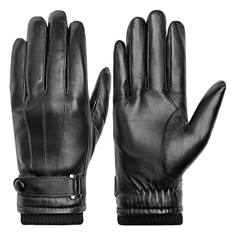 BISON DENIM Winter Genuine Sheepskin Leather Gloves for Men, Touchscreen Texting Warm Cashmere Lined Gloves for Driving Cover