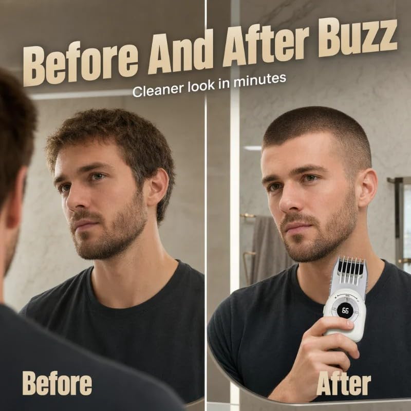 Men's Cordless Electric Hair Trimmer, Self Haircut Kit for Men, Grooming Rechargeable Beard Trimmer with Adjustable Blade & LCD Display, Compact, Lightweight Powerful, Wash Rinse Reuse