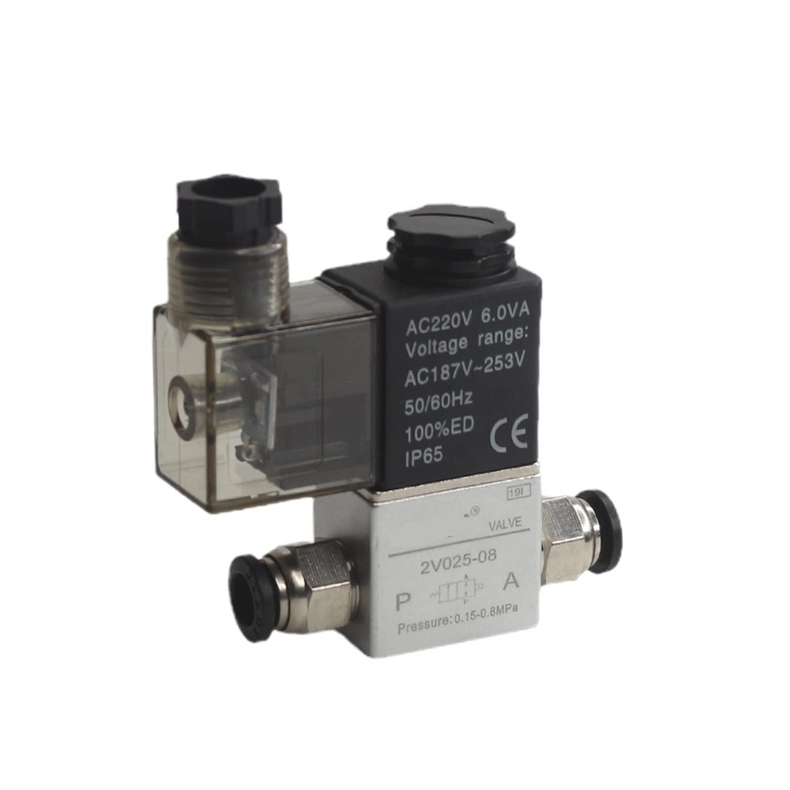 Válvula Solenoide de Aire neumática Tipo 2V025-08 dc12v 24v 220v, 2 Posiciones, 2 Puertos, válvula magnética de Aire Normalmente Cerrada, neumática, 1 Uds.(10mm Hose Pipe,AC220V)
