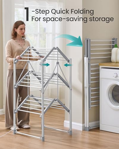 SONGMICS Heated Clothes Airer, 3-Tier Large Electric Clothes Dryer Rack, Foldable, Indoor Drying for Laundry, Control Panel, with Fabric Cover, Aluminium Alloy, Silver LLR705EZ01 - Image 6