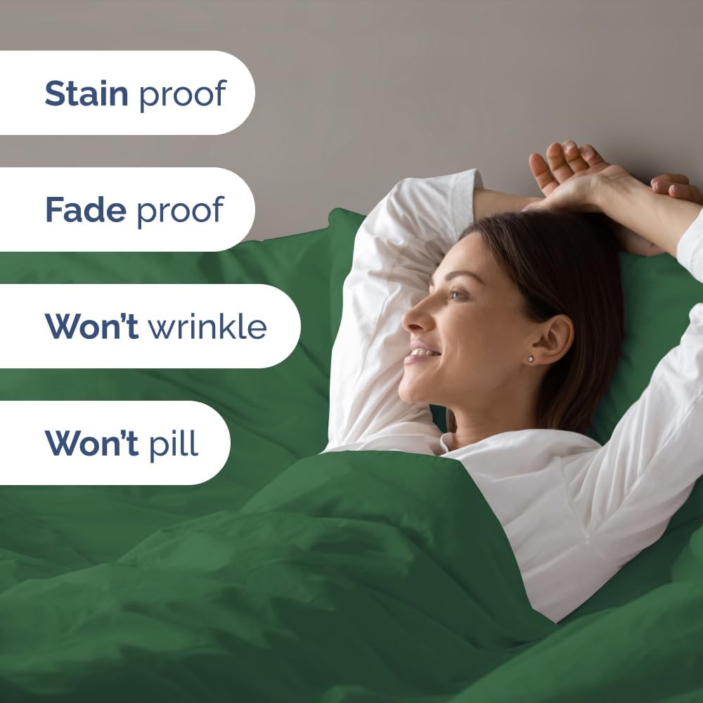 Full Size Flat Bed Sheet + Duvet Cover Bundle - Hotel Luxury Single Flat Bottom Sheet Only - Fits Mattresses w/ Deep Pockets between 8 to 16 inches - Soft, Breathable & Wrinkle Free - Emerald Green