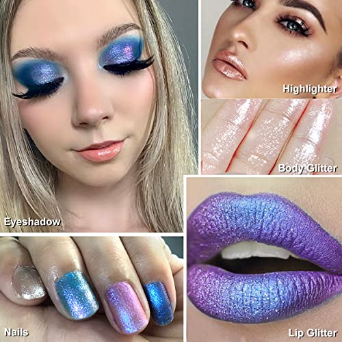 Afflano Multichrome Mineral Purple Blue Eyeshadow Palette Metallic Eye Makeup, Highly Pigmented Chrome Chameleon Sparkle Glitter Eyeshadow Palette,Sombras De Ojos Holographic White Shimmery Eye Shadow #TOP1