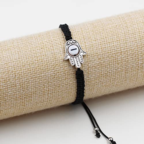 Image of Uloveido Customized A to Z 26 Letters Hand of Fatima Bracelet - Fatima Hamsa Hand Evil Eye Protection Bracelet Lucky Charm Adjustable Braided Black String