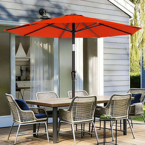 Image of AreShark 9 FT Patio Umbrella for Outdoor, Outdoor Table Umbrella with Push Button Tilt and Crank, Outdoor Patio Umbrellas with 8 Sturdy Ribs for Market, Garden, Pool (Orange)
