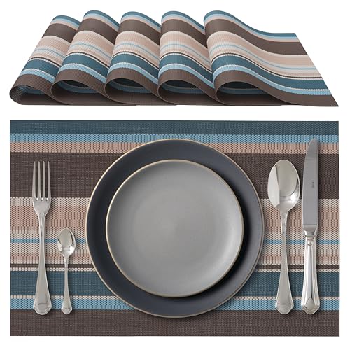 IPEA Tovagliette Americane Eleganti 45 x 30 cm per Cena, Pranzo, Colazione - 6 Unità - Tovaglietta Lavabile, Resistente al Calore, Antiscivolo, Antimacchia per Tavolo della Cucina e Sala - A Strisce