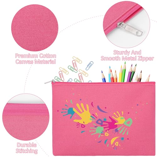 Image of 12 Pieces Cotton Canvas Makeup Bag, Multipurpose Cosmetic Bag with Zipper Travel Toiletry Pouch, Blank DIY Craft Bag (Hot Pink, M)