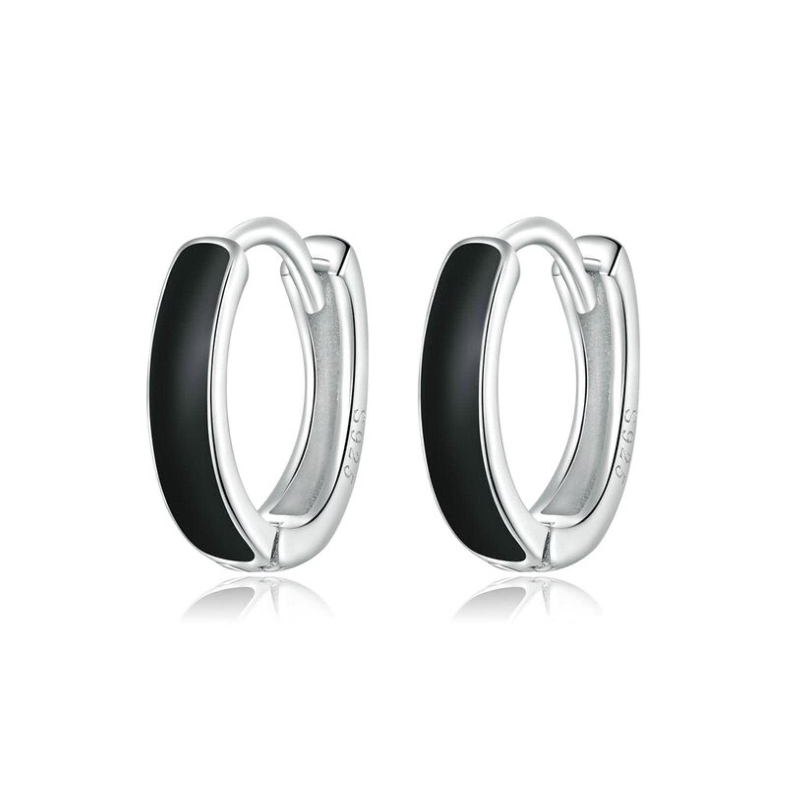 LAYCHEN 1 Pair Silver Black Hoop Earrings For Women 925 Sterling Silver Enamel Drop Oil Earring Party Jewelry