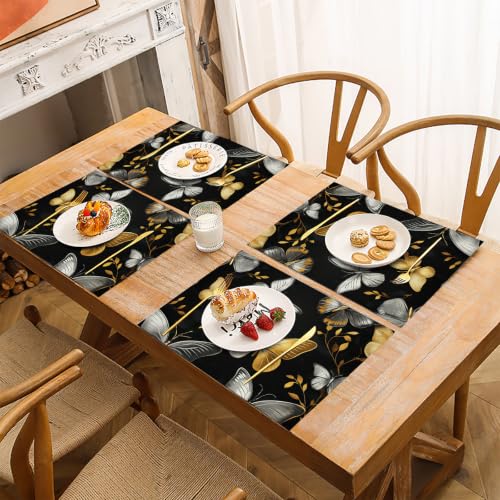 Set de table papillon lot de 8 noir en lin de coton résistant pour cuisine - 4