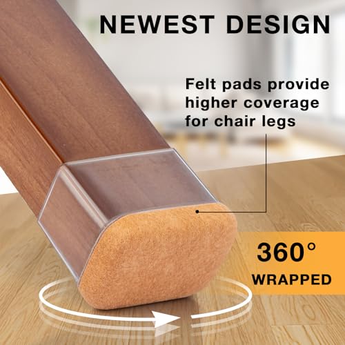 Image of 32-Pcs Rectangle Silicone Chair Leg Floor Protectors, Thick & Tear | Stretchy Furniture Pads & Caps Protect Hardwood Floors from Scratches & Noise and Fit Most Dining Table & Bar Stool Legs