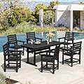 Homenjoy 7 Piece Patio Dining Set, 66" Rectangle HDPE Weather Resistant Outdoor Table & 6 Patio Chairs Set with 1.96" Umbrella Hole, Heavy Duty Chairs for Backyard Balcony Deck, Black
